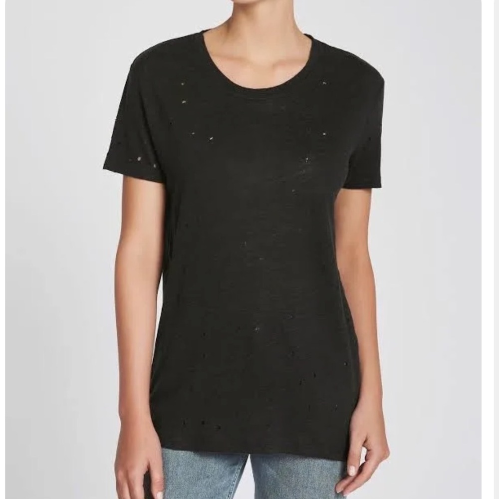 IRO "Clay" distressed linen short-sleeve t-shirt in black.